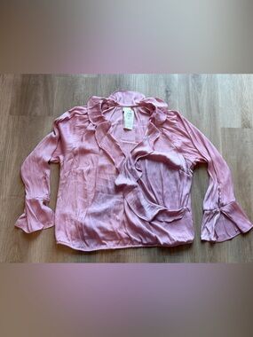 a new day Blush Pink Ruffle Trim Blouse